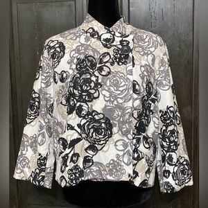 Carole Little Linen black, gray & white design jacket. Size Large
